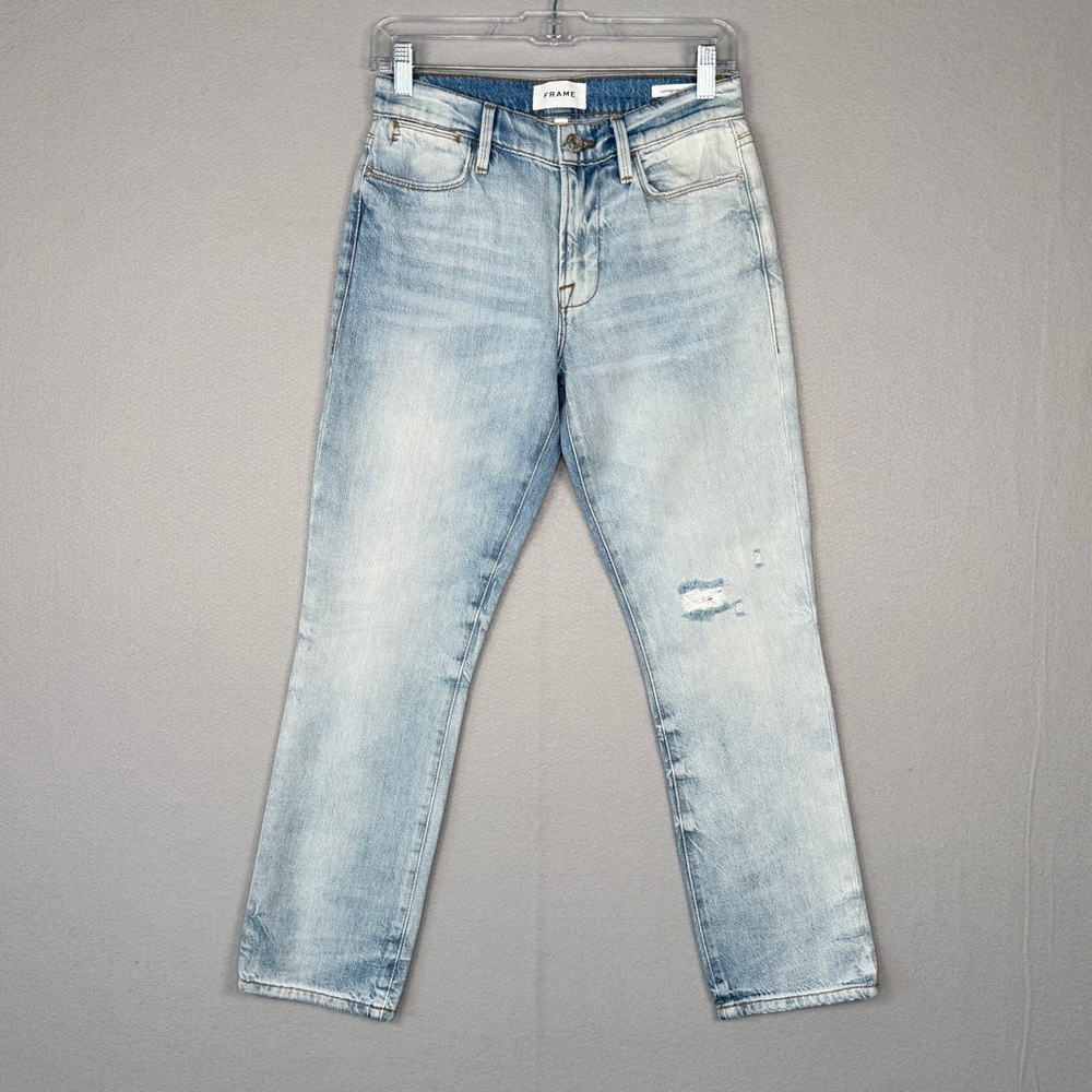 FRAME Le High Straight Ankle‎ High Rise Jean 24 Winslow Wash Distressed Faded